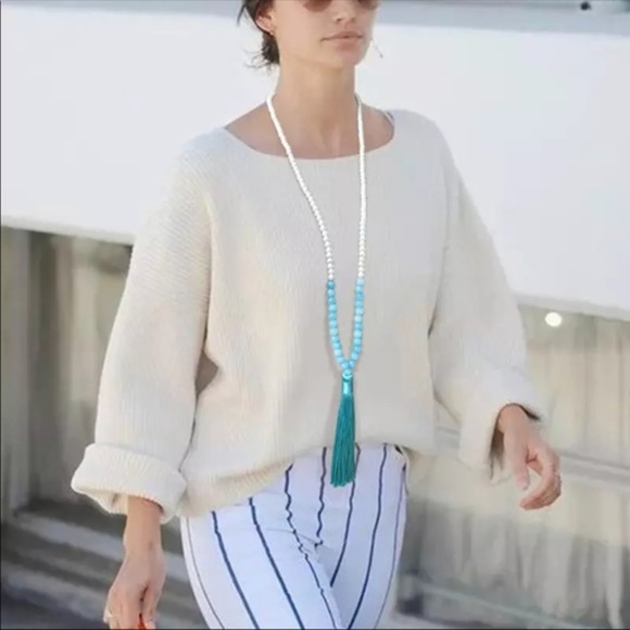 NWT Pearl + Porcelain Beaded Long Tassel Necklace - Picture 7 of 8